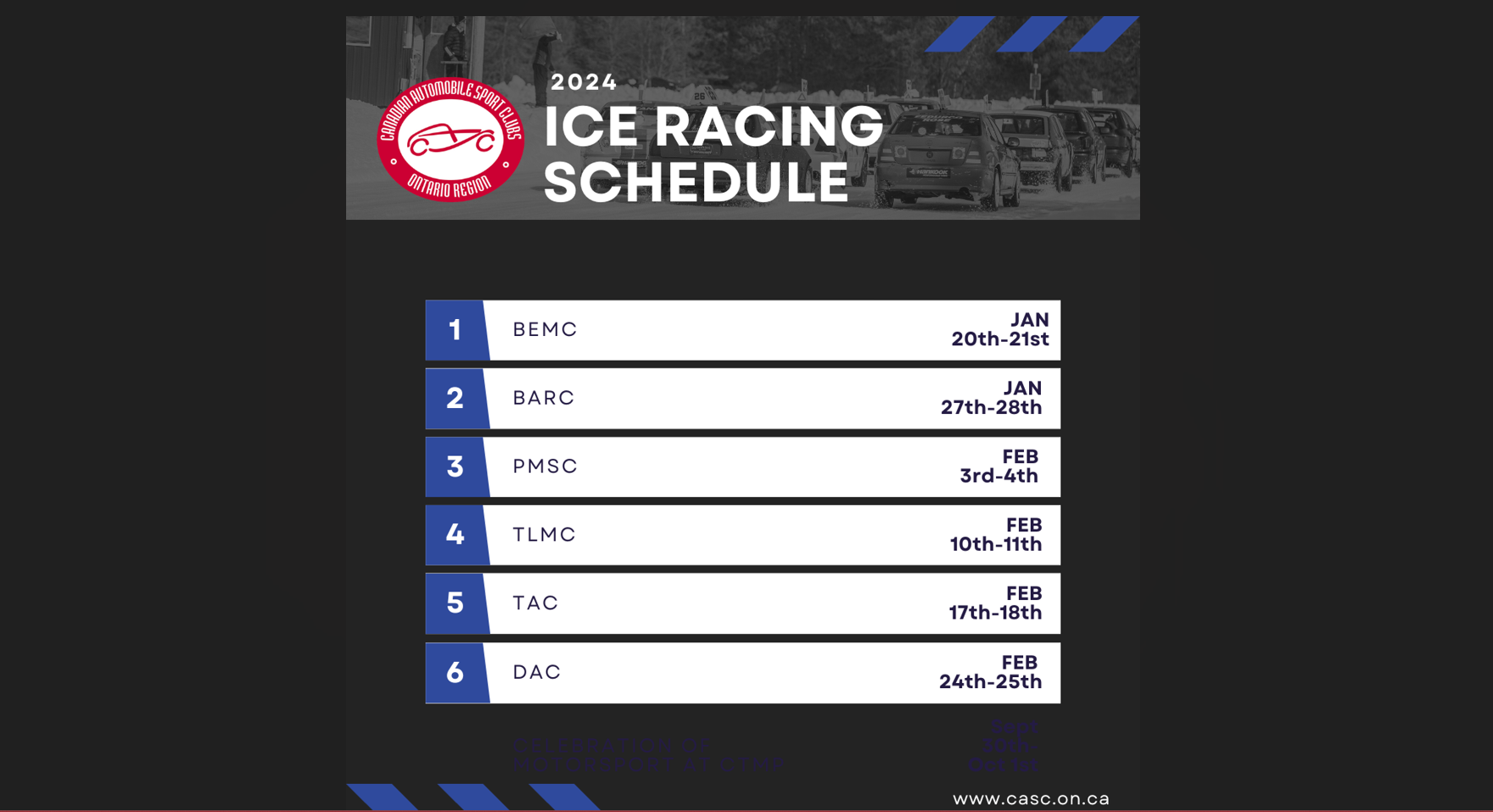 2024 CASCOR Ice Race Schedule CASC Ontario Region